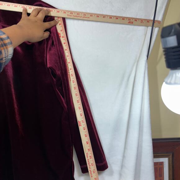 Vintage Honors L Burgundy Velvet‎ Button Down Shirt Y2K Soft Vamp Retro Lounge - Picture 7 of 8